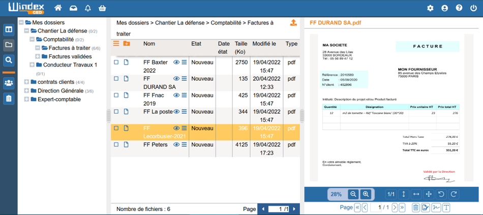 L'interface de la GED EntreDoc