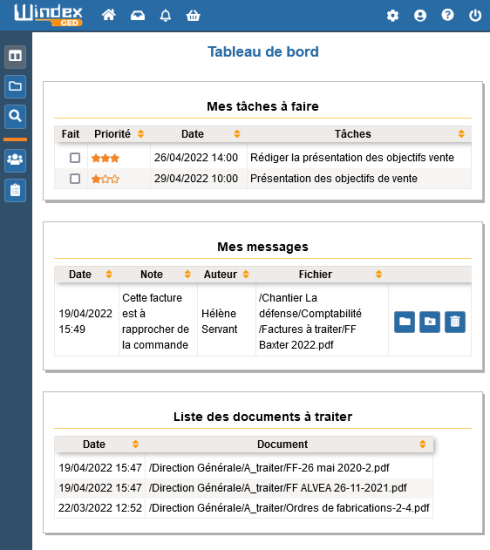 Tableau de bord de EntreDoc